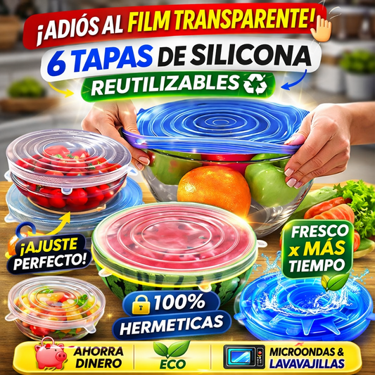 Set de 6 Tapas de Silicona Reutilizables - Protege tus alimentos en todo momento